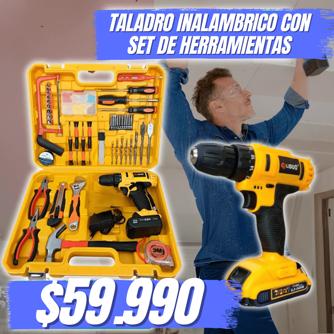 Taladro inalámbrico con set de herramientas